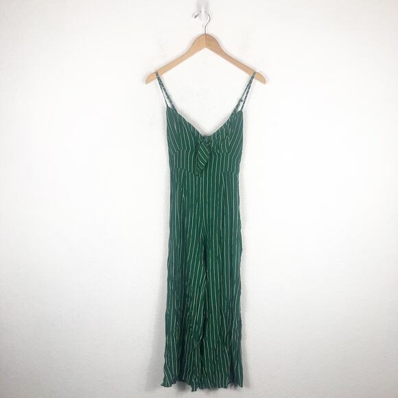 Faithfull The Brand Presley Jumpsuit Size Small Green Striped Tie-Front Wide-Leg - Picture 3 of 13